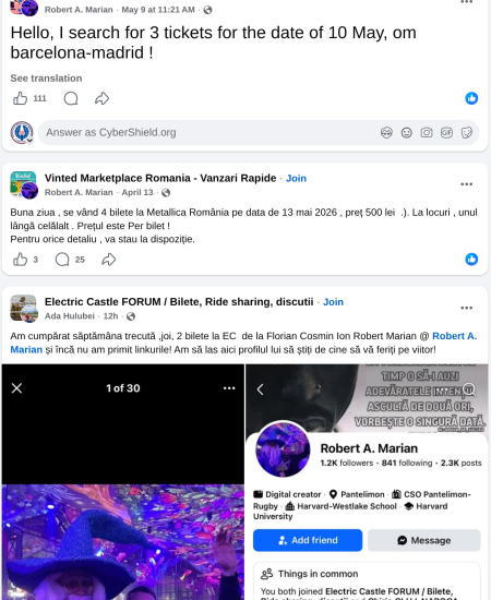 scam metallica concert bilete false horia constantinescu prevenire cristian iosub asociatie