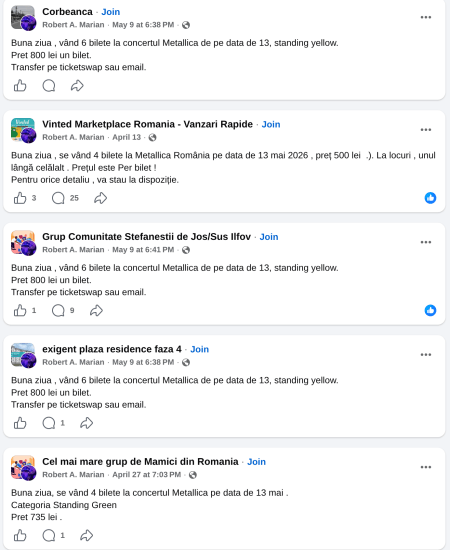 scam metallica concert bilete false horia constantinescu prevenire cristian iosub asociatie